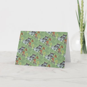 ADORABLE ROBOT BULLDOG & FELINE FRIEND Funny Blank Card