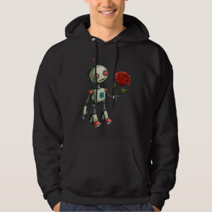 Adorable Robot Handing Out a Rose  flower Hoodie