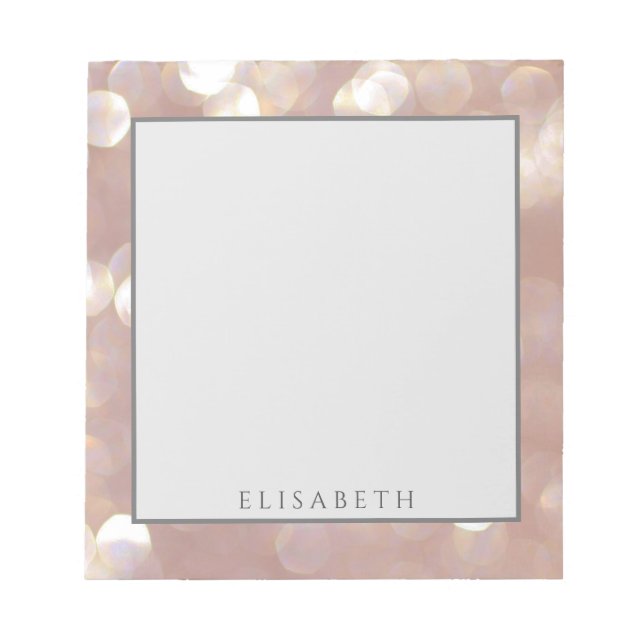 Adorable rose gold bokeh modern personalised notepad (Front)