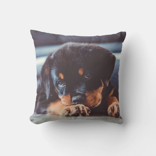 Adorable Rottweiler Puppy Dog Resting Cushion (Front)