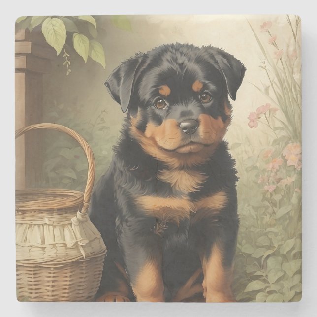 Adorable Rottweiler Stone Coaster (Front)