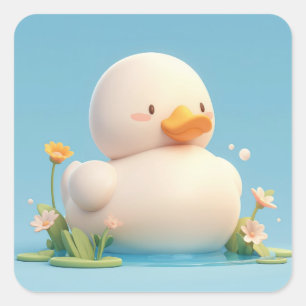 Adorable Round Clay Duckling Square Sticker