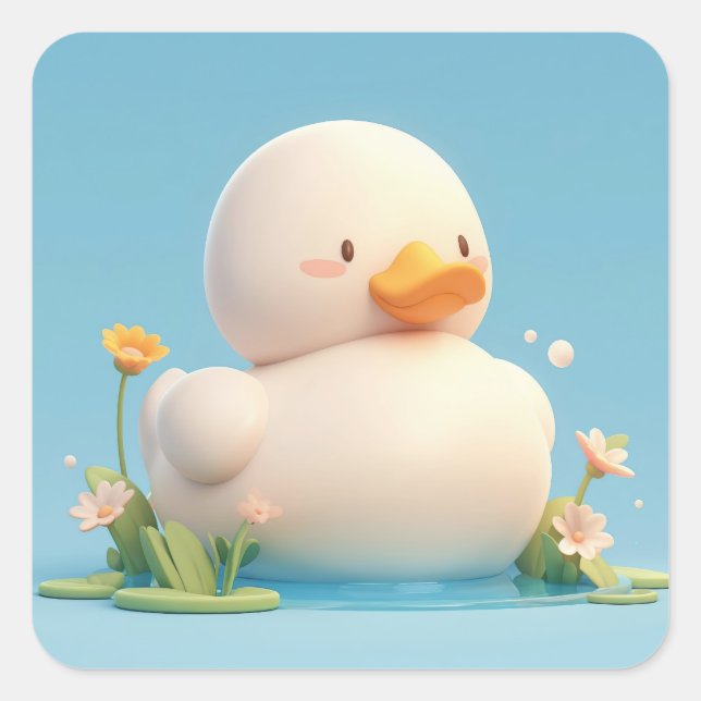 Adorable Round Clay Duckling Square Sticker (Front)