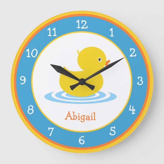 Adorable Rubber Duck Blue and Yellow Round Clock (Front)
