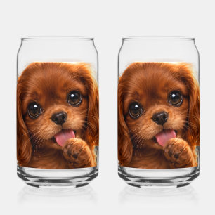 Adorable Ruby Cavalier Spaniel Can Glass