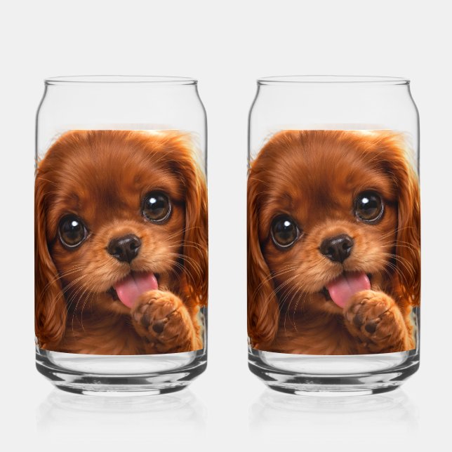 Adorable Ruby Cavalier Spaniel Can Glass (Front)