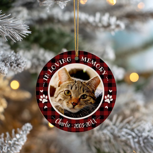 Adorable Rustic Cat Pet Memorial Custom Photo Ceramic Ornament (Creator Uploaded)
