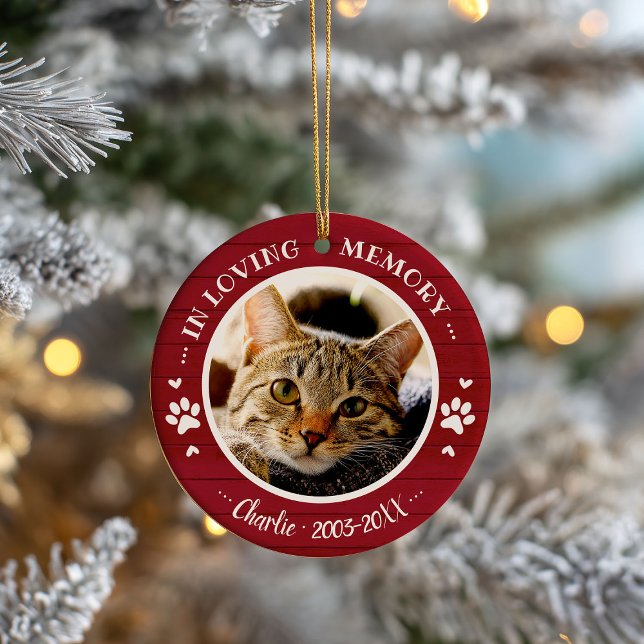 Adorable Rustic Cat Pet Memorial Custom Photo Ceramic Ornament (Creator Uploaded)