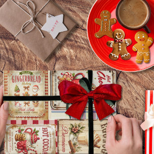 Adorable rustic Christmas illustratios collage art Wrapping Paper