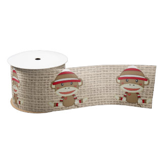 Adorable Rustic Custom Sock Monkey Party Satin Ribbon