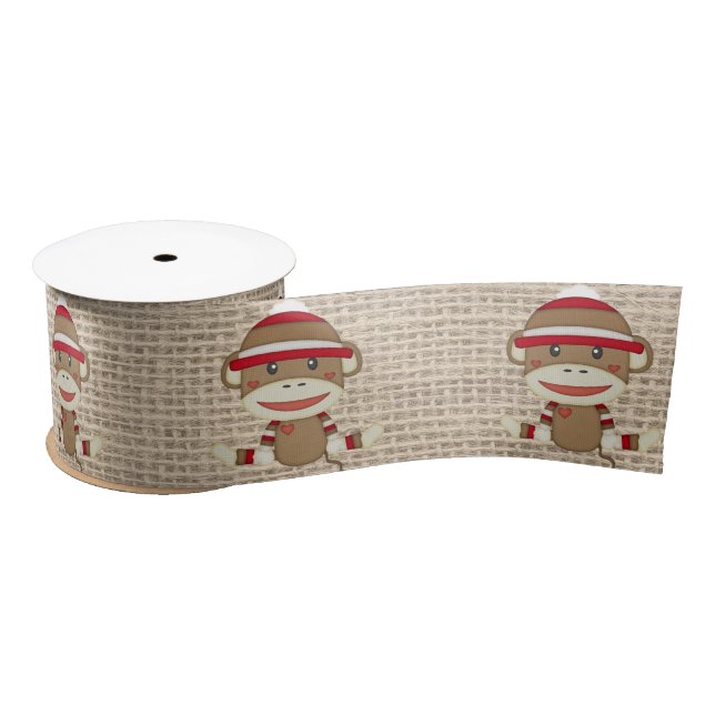 Adorable Rustic Custom Sock Monkey Party Satin Ribbon (Spool)
