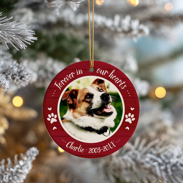 Adorable Rustic Dog Pet Memorial Custom Photo Ceramic Ornament (Creator Uploaded)
