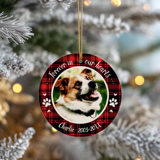 Adorable Rustic Dog Pet Memorial Custom Photo Ceramic Ornament (Creator Uploaded)