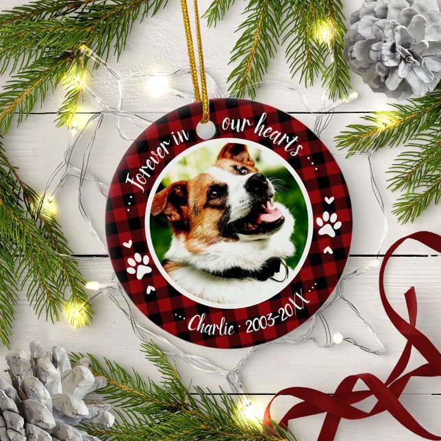 Adorable Rustic Dog Pet Memorial Custom Photo Ceramic Ornament (Creator Uploaded)