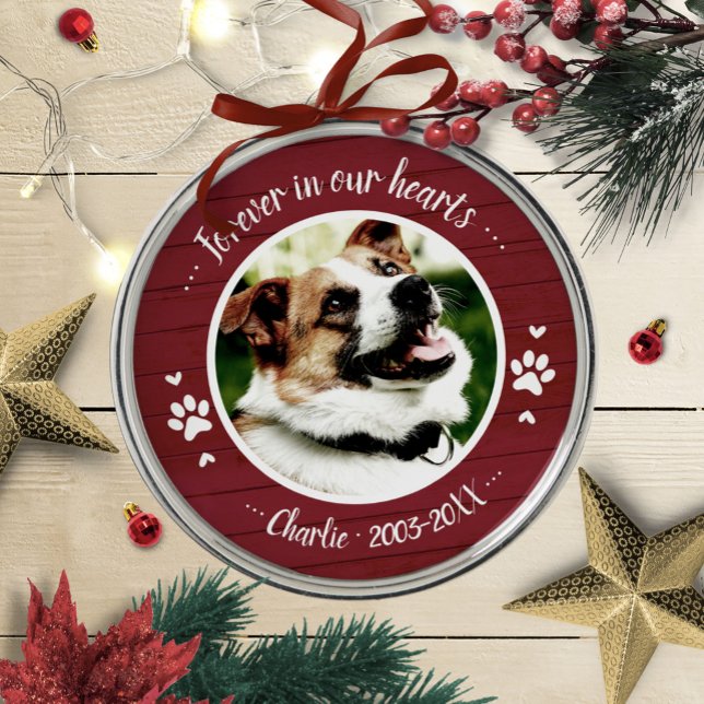 Adorable Rustic Dog Pet Memorial Custom Photo Metal Ornament (Creator Uploaded)
