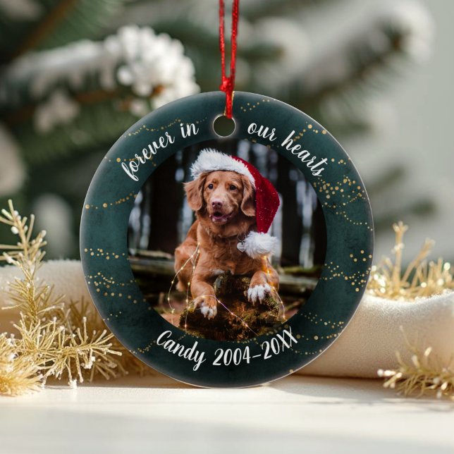 Adorable Rustic Pet Memorial Custom Photo Ceramic  Ornament (Creator Uploaded)