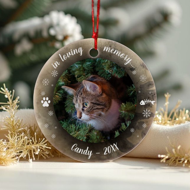 Adorable Rustic Pet Memorial Custom Photo  Ceramic Ornament (Creator Uploaded)
