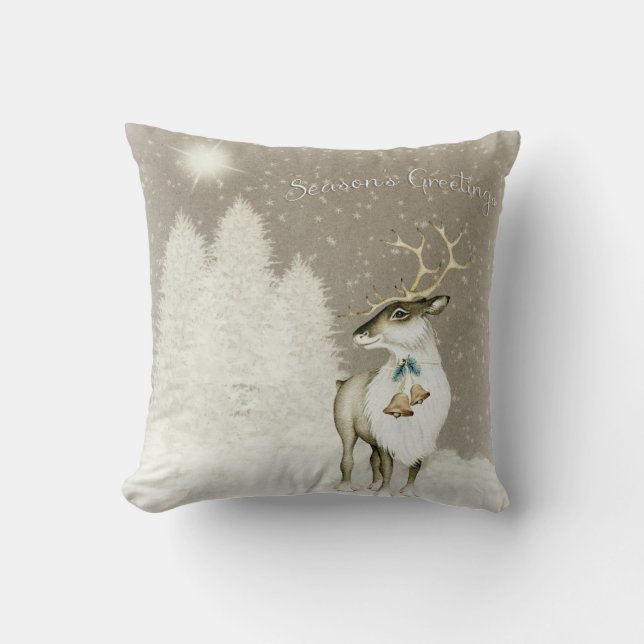 Adorable Rustic Reindeer in Winter Cushion (Front)