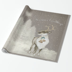 Adorable Rustic Reindeer in Winter Wrapping Paper
