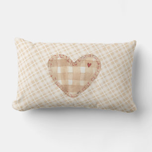 Adorable rustic tartan pattern with heart Brown Lumbar Cushion