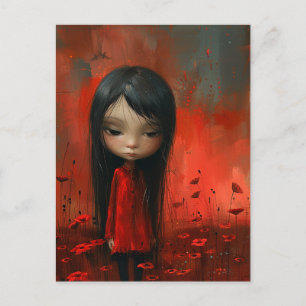 Adorable Sad Girl in a Poppy Meadow Postcard