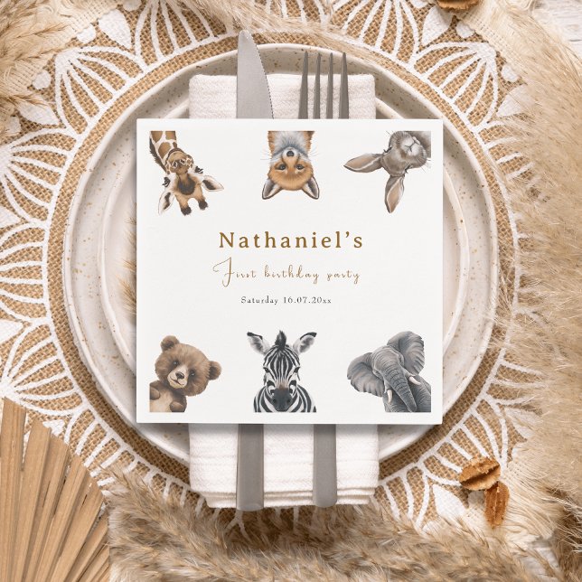 Adorable Safari Forest Animals Birthday  Napkin (Creator Uploaded)