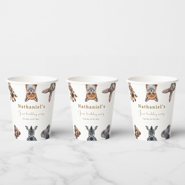 Adorable Safari forest Animals Birthday Paper Cups (Multi)