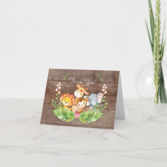 Adorable Safari Jungle Baby Shower Thank You Note (Front)