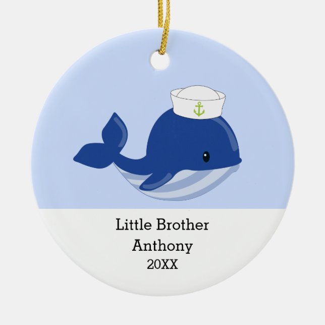 Adorable Sailor Baby Whale  Little Brother Ceramic Ornament (Front)