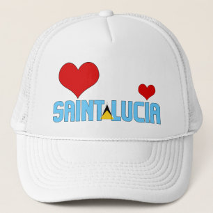 Adorable Saint Lucia Flag Hearts Patriotic Trucker Hat