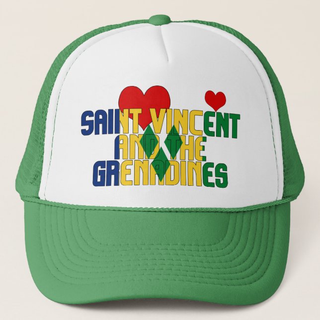 Adorable Saint Vincent and the Grenadines Flag Trucker Hat (Front)