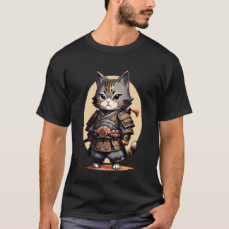 Adorable Samurai Cat In Traditional Armour Holding T-Shirt