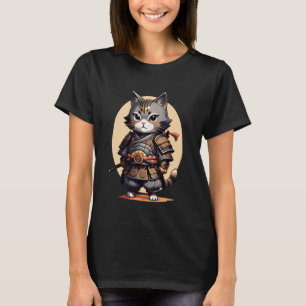 Adorable Samurai Cat In Traditional Armour Holding T-Shirt