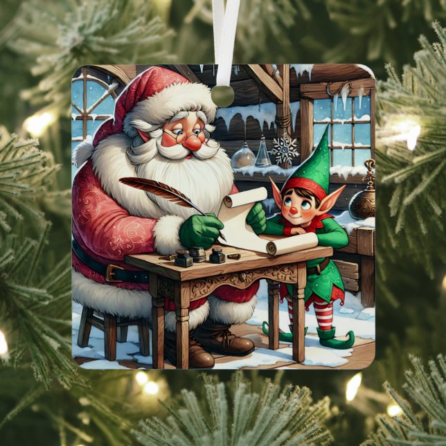Adorable Santa and Elf Christmas Metal Tree Decoration (Insitu)