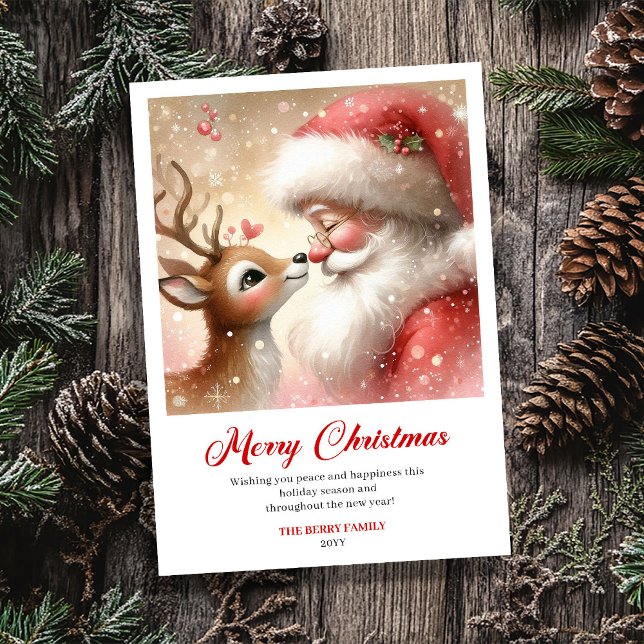 Adorable Santa And Rudolph Cozy Christmas Greeting Holiday Card (Adorable Santa And Rudolph Cozy Christmas Greeting Card)