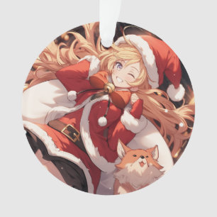 Adorable Santa Anime Girl Bag of Gifts and Pet Dog Ornament