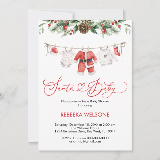 Adorable santa baby christmas baby shower  invitation (Front)