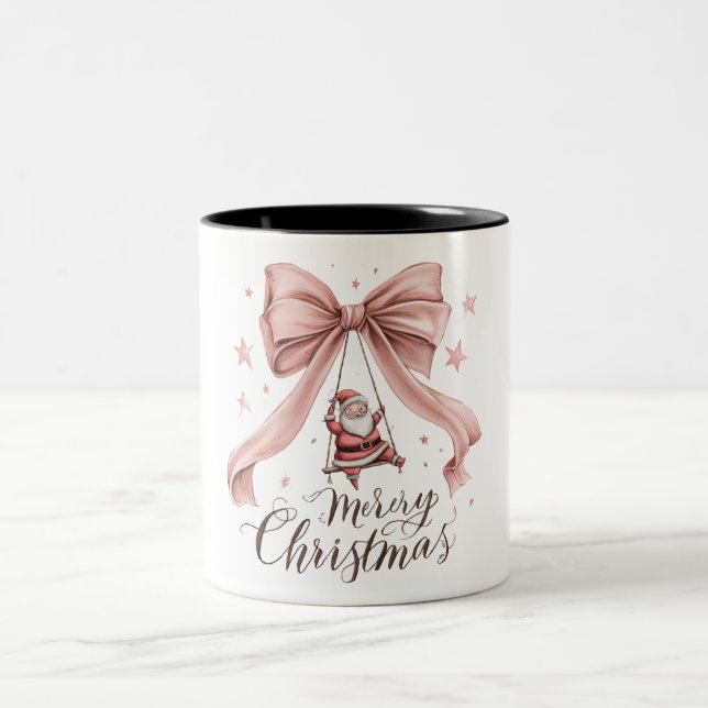Adorable Santa Christmas Mug with Pink Bow (Center)