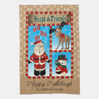 Adorable Santa Claus and Friends Tea Towel