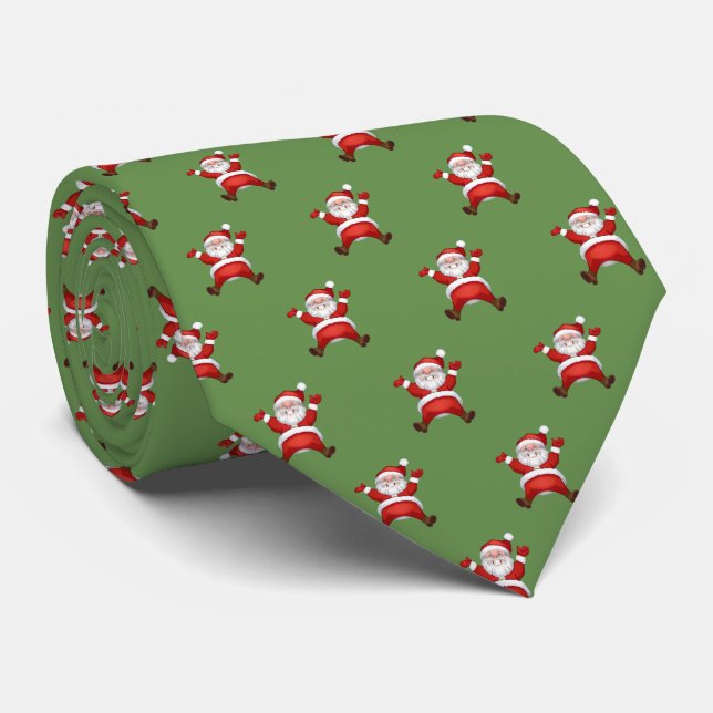 Adorable Santa Claus, Green  Christmas Tie (Rolled)