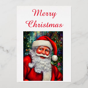 Adorable Santa Claus Merry Christmas Foil Holiday Card