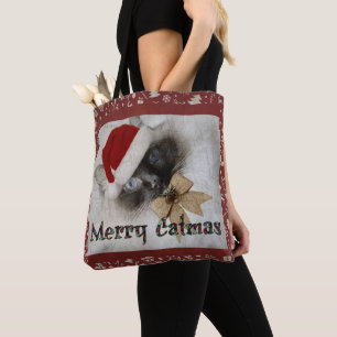Adorable Santa Kitty all over design shopping bag