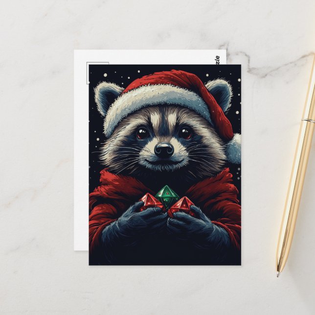 Adorable Santa Racoon Postcard (Front/Back In Situ)