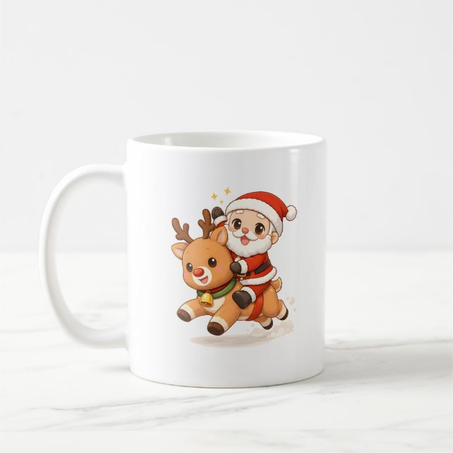 Adorable Santa & Reindeer Christmas Mug (Left)