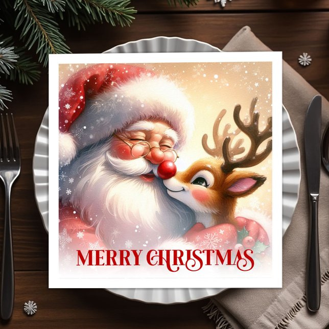 Adorable Santa Rudolph Festive Party Napkins (Adorable Santa Rudolph Festive Party Napkins)