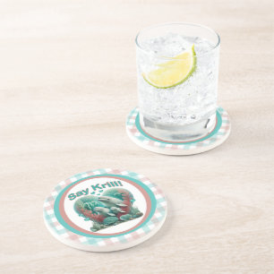 Adorable "Say Krill" Whale Family Portrait Coaster