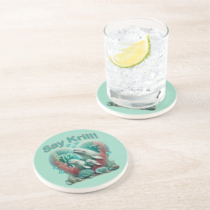 Adorable "Say Krill" Whale Family Portrait Coaster