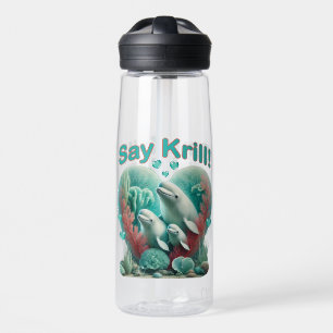 Adorable "Say Krill" Whale Family Portrait Water Bottle