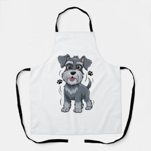 Adorable Schnauzer Pup Illustration With Big Eyes Apron