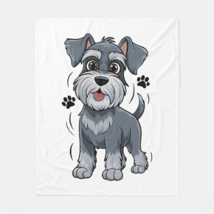 Adorable Schnauzer Pup Illustration With Big Eyes Fleece Blanket